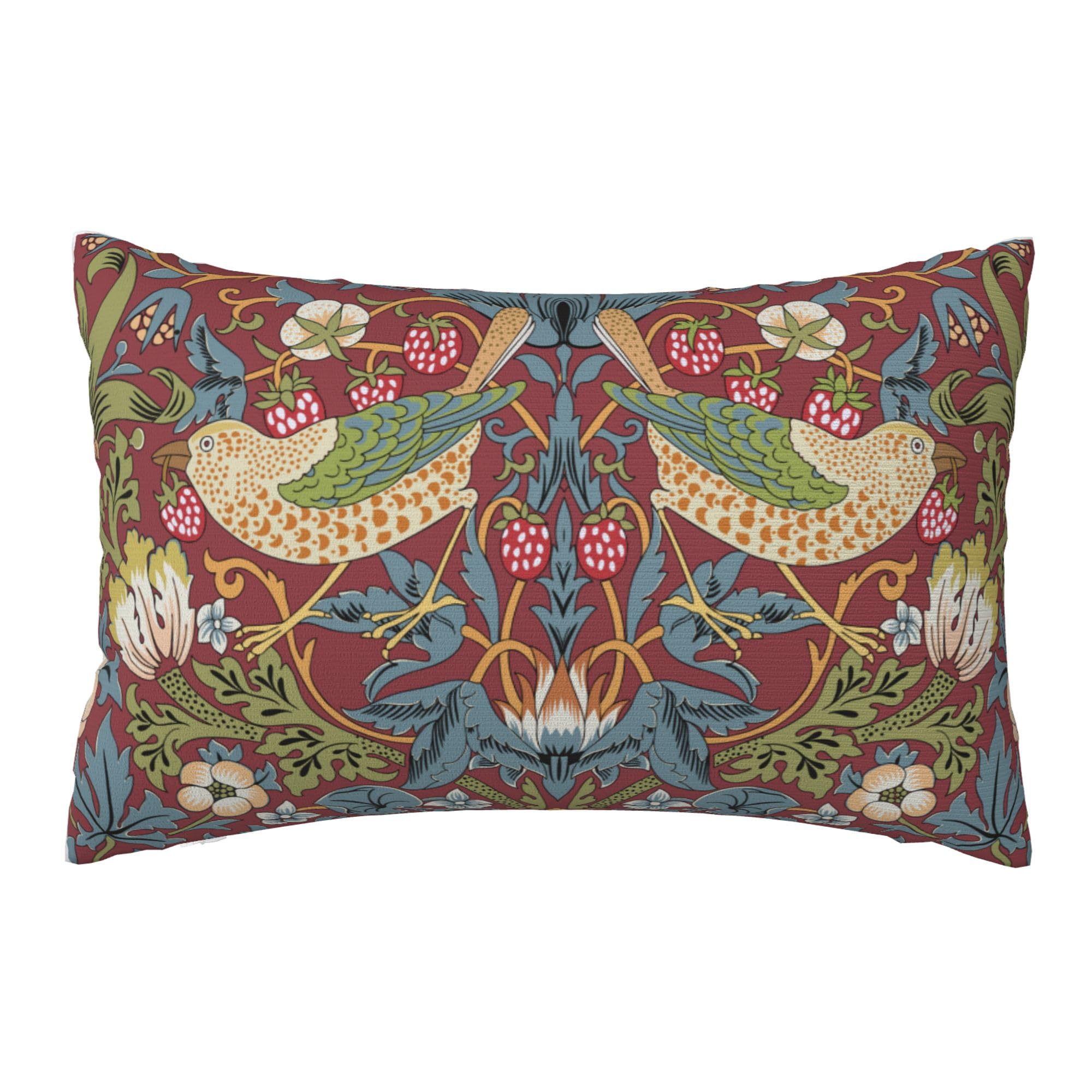 Keebik William Morris Strawberry Thief Throw Pillow Covers Decorative Outdoor Soft Pillowcases Home Decor Living Room Cushion Case for Bed Couch Car 12x20 Inch