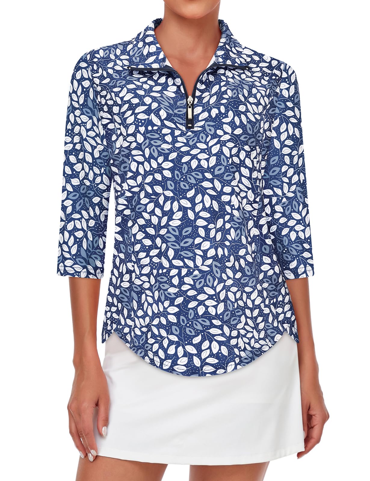 Tanst Sky Womens Golf Polo Shirts Zipper 3/4 Sleeve Moisture Wicking Tops UPF 50+ Workout Tennis Apparel