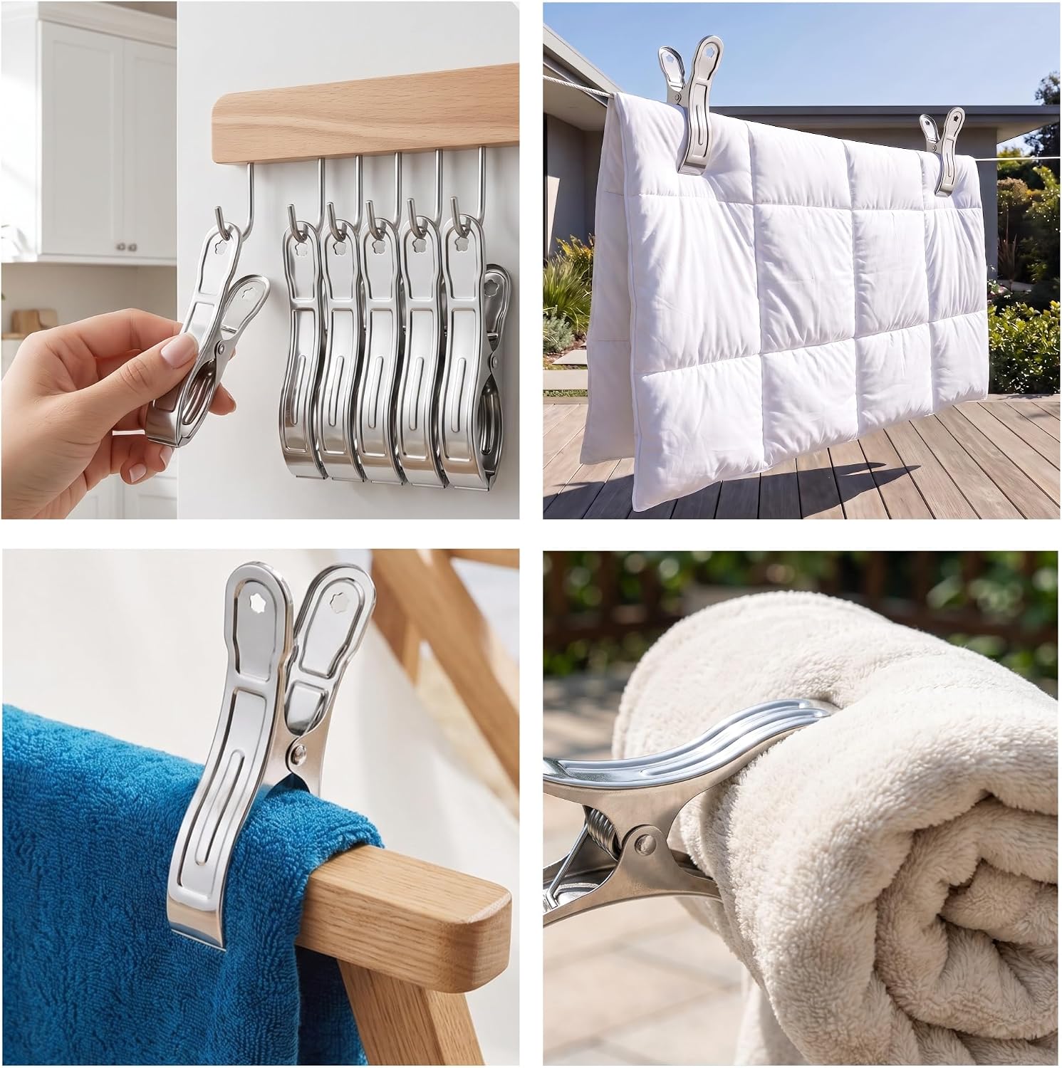 6 Pack 4.7 Inch Stainless Steel Clothespins, Heavy Duty Quilt Laundry Clips