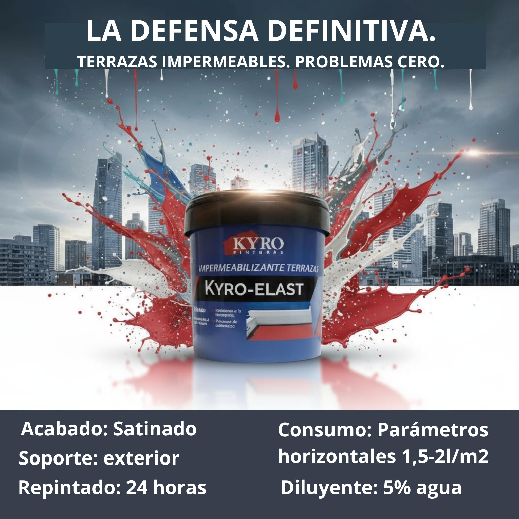 Kyro Elast Supremo - Pintura Impermeabilizante con Fibra para Terrazas - Pintura Antigoteras - Máxima Resistencia y Elasticidad - 14L, 4L y 750ml (Gris con Fibra, 4 Litros)
