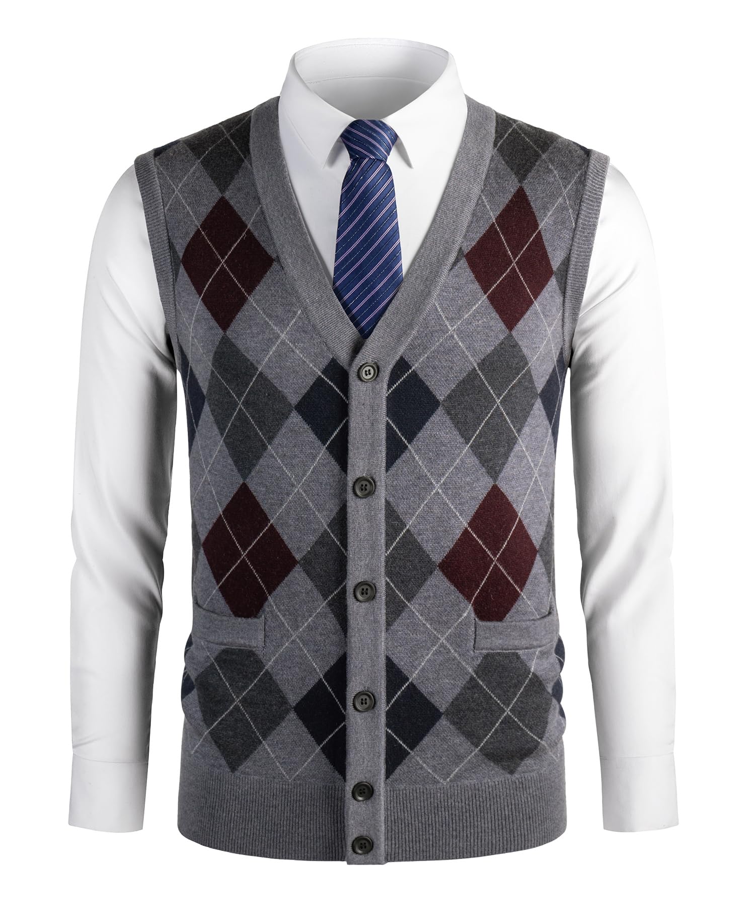 Pulls et Gilet Tricot pour Homme Classique Cardigan sans Manches Argyle Maille Épais Pull-Over Chemise Tricoté Débardeurs avec Bouton d'automne Hiver