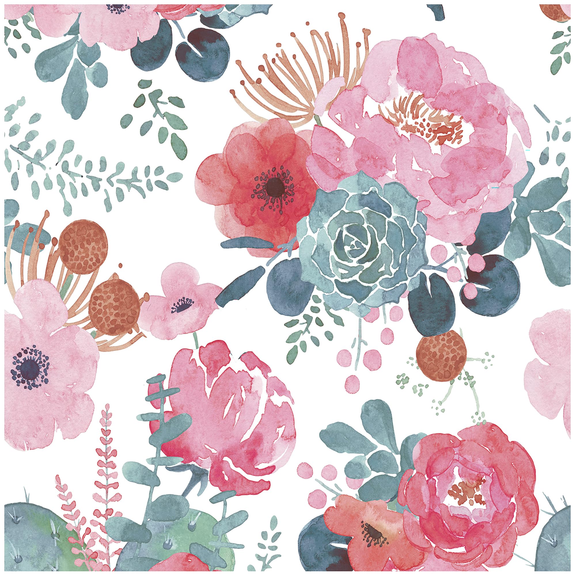 Papier peint floral cactus HAOKHOME 93005-2 en vinyle auto-adhésif pour déco murale 45 cm x 3 m
