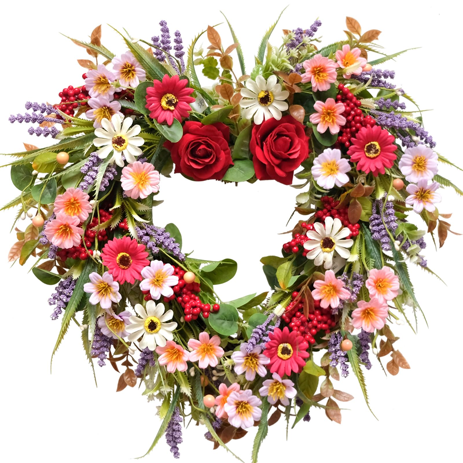 vivimemo 18-inch Valentine's Day Wreath Red Rose Pink Daisy Heart-Shaped Wreath Valentine's Day Front Door Corridor Window DiningTable Decoration