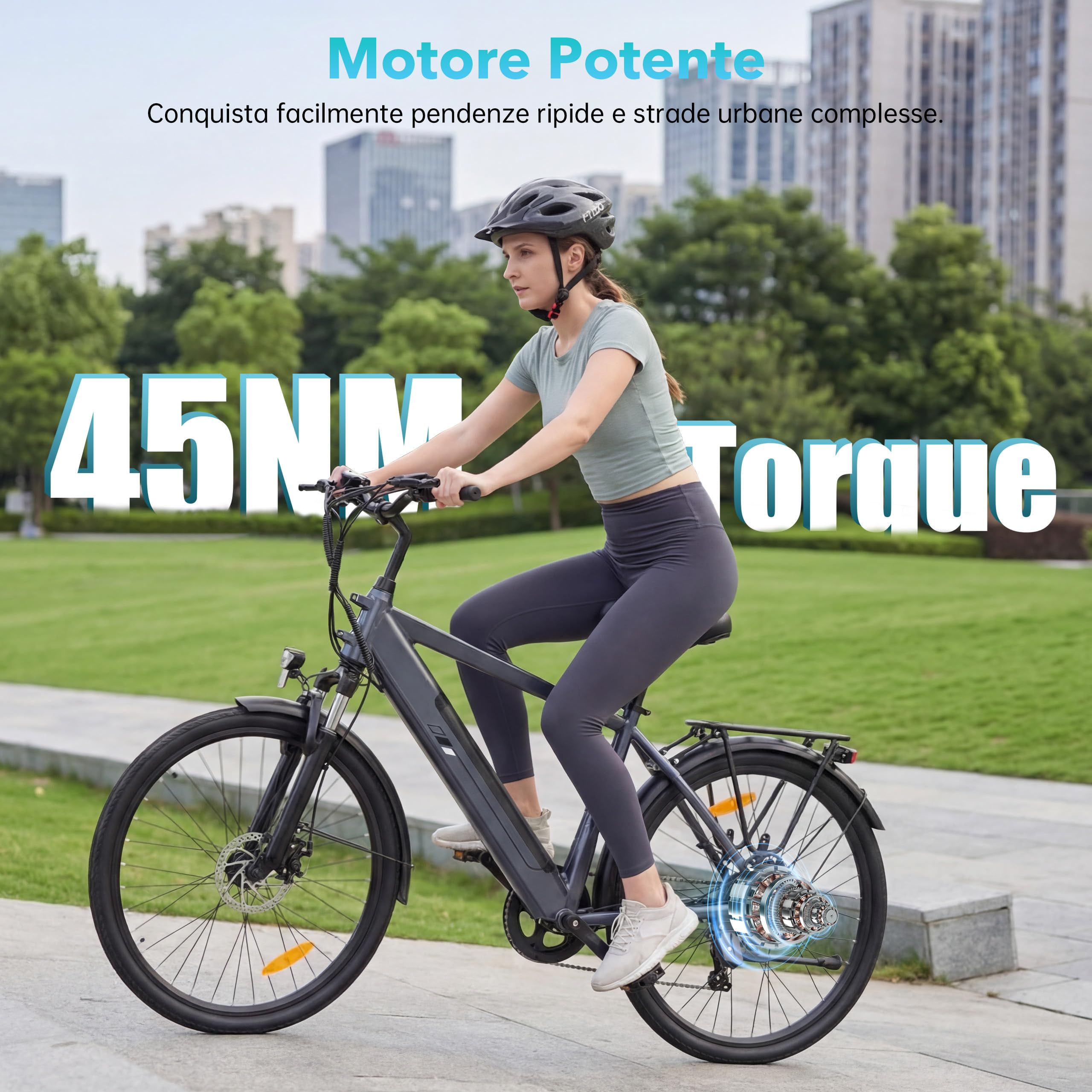 Touroll Bicicletta elettrica J2, pneumatici da 26'', batteria da 15,6 Ah, motore da 250 W e 45 Nm, autonomia di 100 km, ideale per i pendolari in città