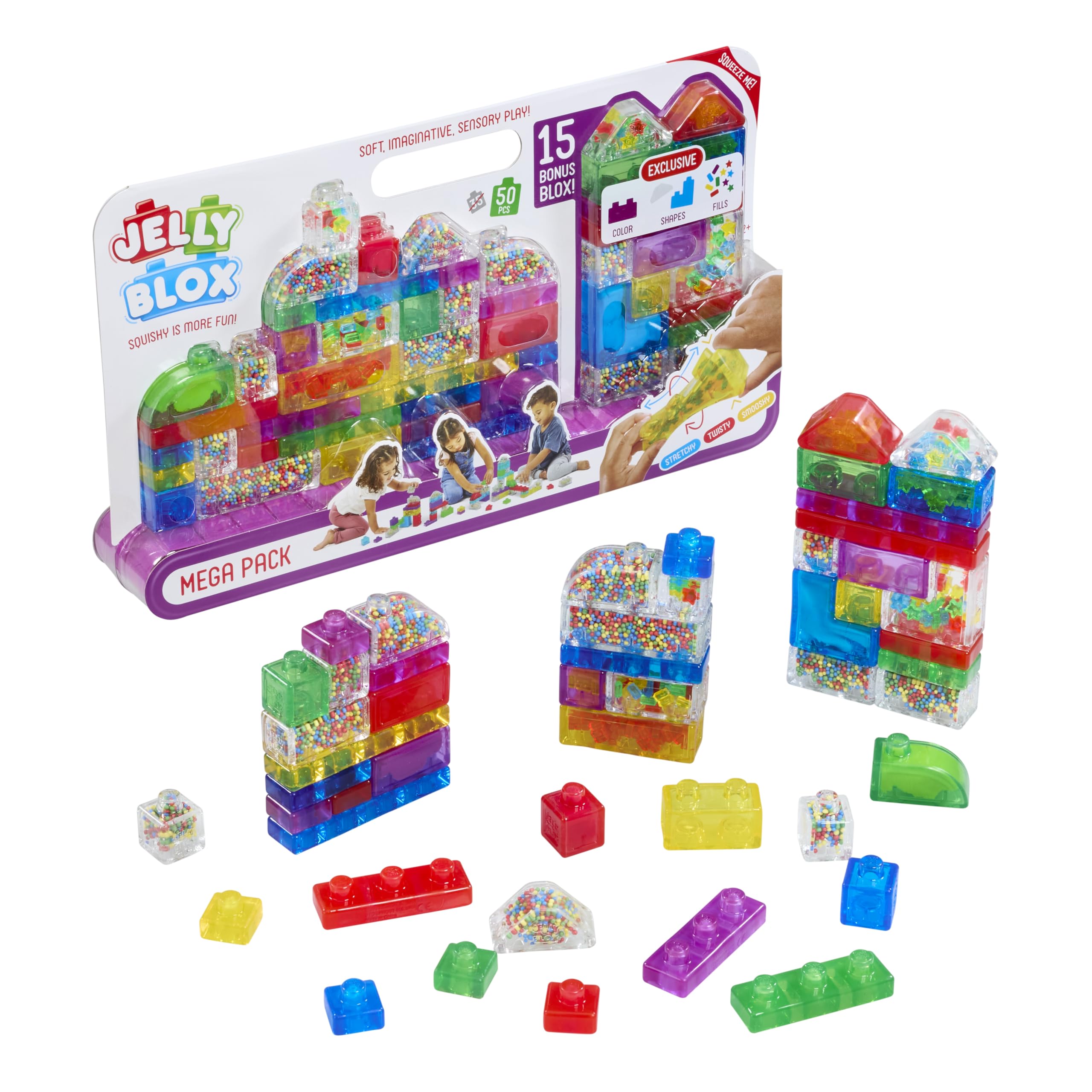 Goliath Jelly Blox Mega Pack 50 elementów (ekskluzywne) – sensoryczna gra w projektowanie od 2 lat – miękkie, kolorowe klocki do układania w stos – wspomaga motorykę – kompatybilne ze wszystkimi