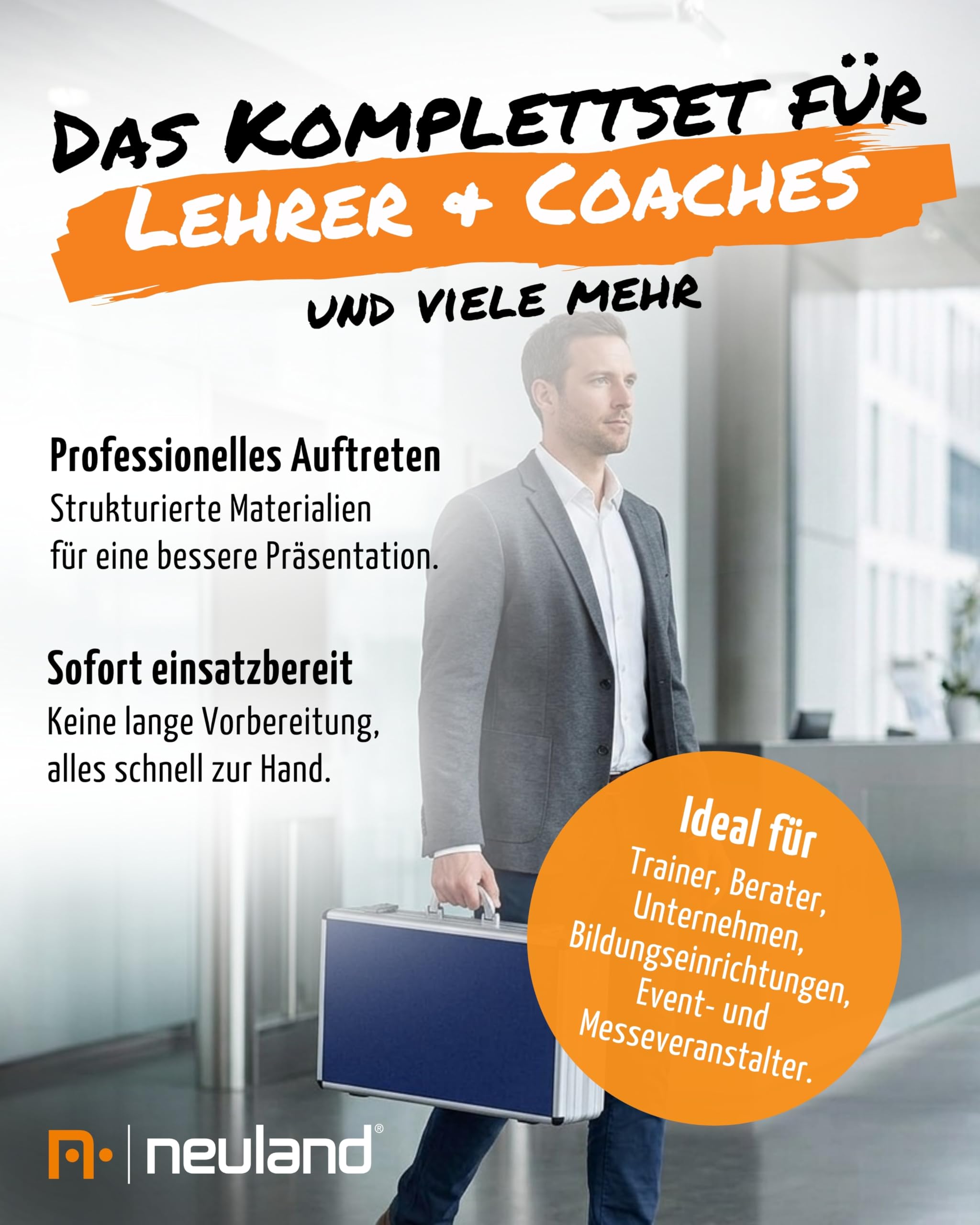 Neuland ModCase Moderationskoffer mit Inhalt I Präsentationskoffer mit 500 Moderationskarten, 25 Flipchart Markern & mehr I Aluminium Koffer inkl. Flipchart Zubehör Set für Workshops & Trainings