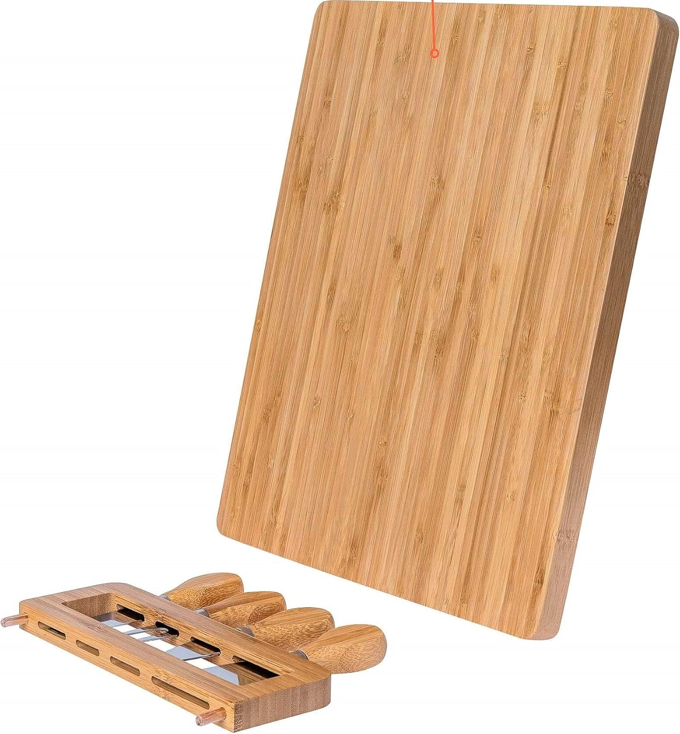 Black Friday 🔥 RoyalHouse Unique Bamboo Cheese Board and Knife Set Serving Tray for Crackers, Meat, and Wine, Wood Charcuterie Platter with Slide-Out Cutlery Drawer, Wedding and Housewarming Gift