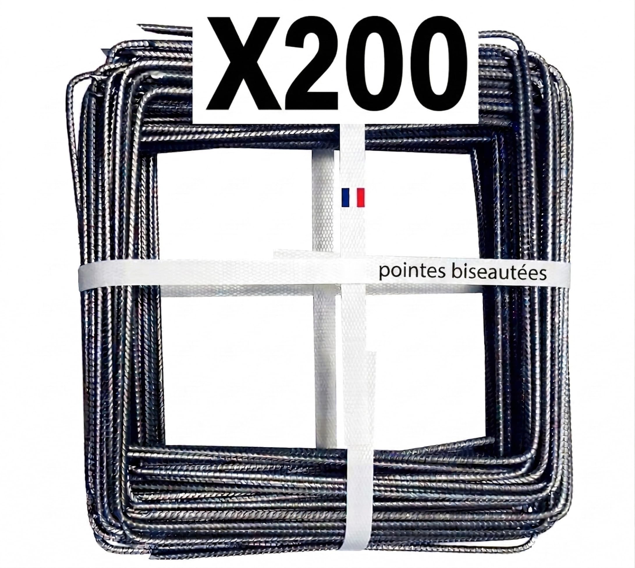 Pack de 200 Agrafes Métal 20x20cm Toile de Paillage Acier Cranté Pointes Biseautées 4mm Diamètre Fabrication Française Piquets Largeur 20cm Geotextile Lot Agraphes