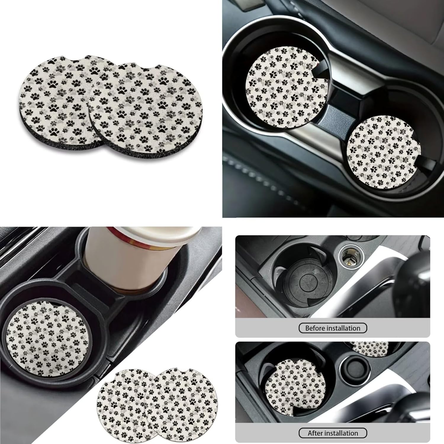 Adorable Dog Paws Print Car Seat Cover Full Set with Steering Wheel Cover/Armrest Cover/Seatbelt Covers/Car Coasters/Lip Holder/Keychains Universal Fit for SUV,Truck,Sedan