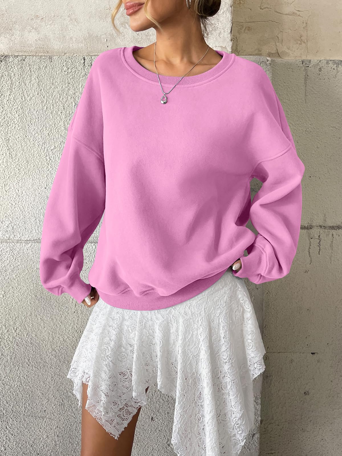 Tomwell Felpa da donna, oversize, per autunno e inverno, girocollo, in pile, a maniche lunghe