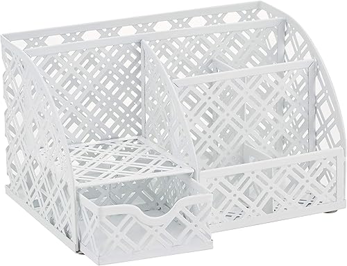 Miniatura 4 de Exerz Organizador de escritorioorganizador de escritorio de malla, organizador multifuncional con 7 compartimentos (blanco)