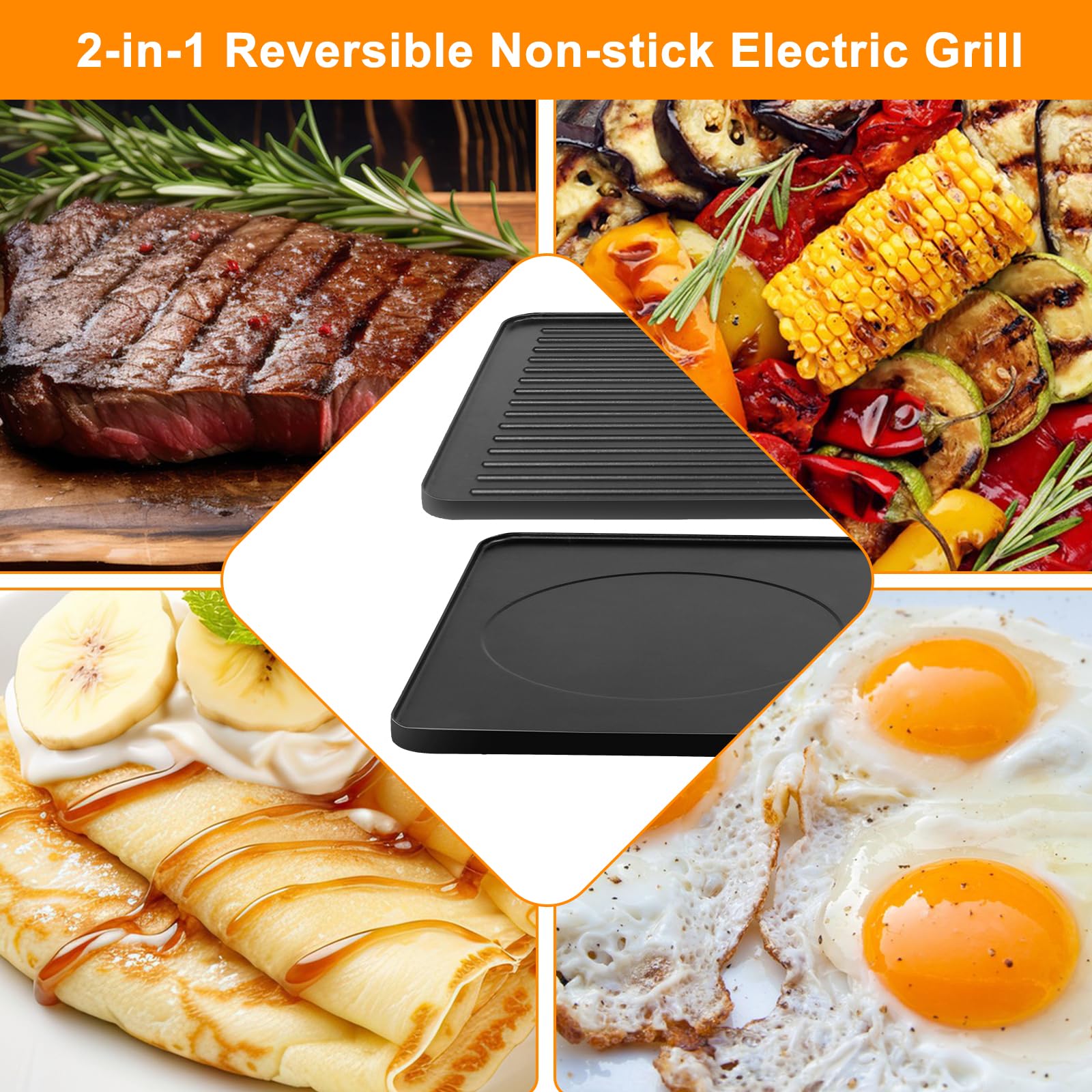 2-in-1 Raclette Grill 8 Personen Elektrisch Tischgrill Antihaftbeschichtet Wende-Grillplatte Elektrogrill Rauchfreier Raclette mit 8 Mini Raclette Pfännchen & 8 Schaber Spülmaschinenfest 1300W