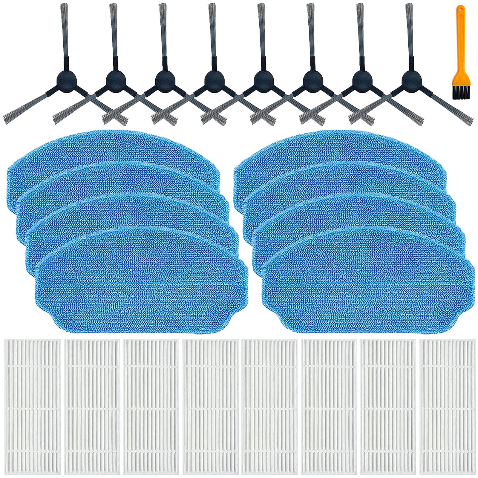 Bvhonwe24 Pack Replacement Parts Compatible with MAMNV BR150/BR151, ZCWA BR150/BR151, MANVINS G20,ONSON BR150/BR151,GTTVO BR150/BR151 2-in-1 Robot Vacuum,8 Mop Pads,8 Hepa Filters,8 Side Brush