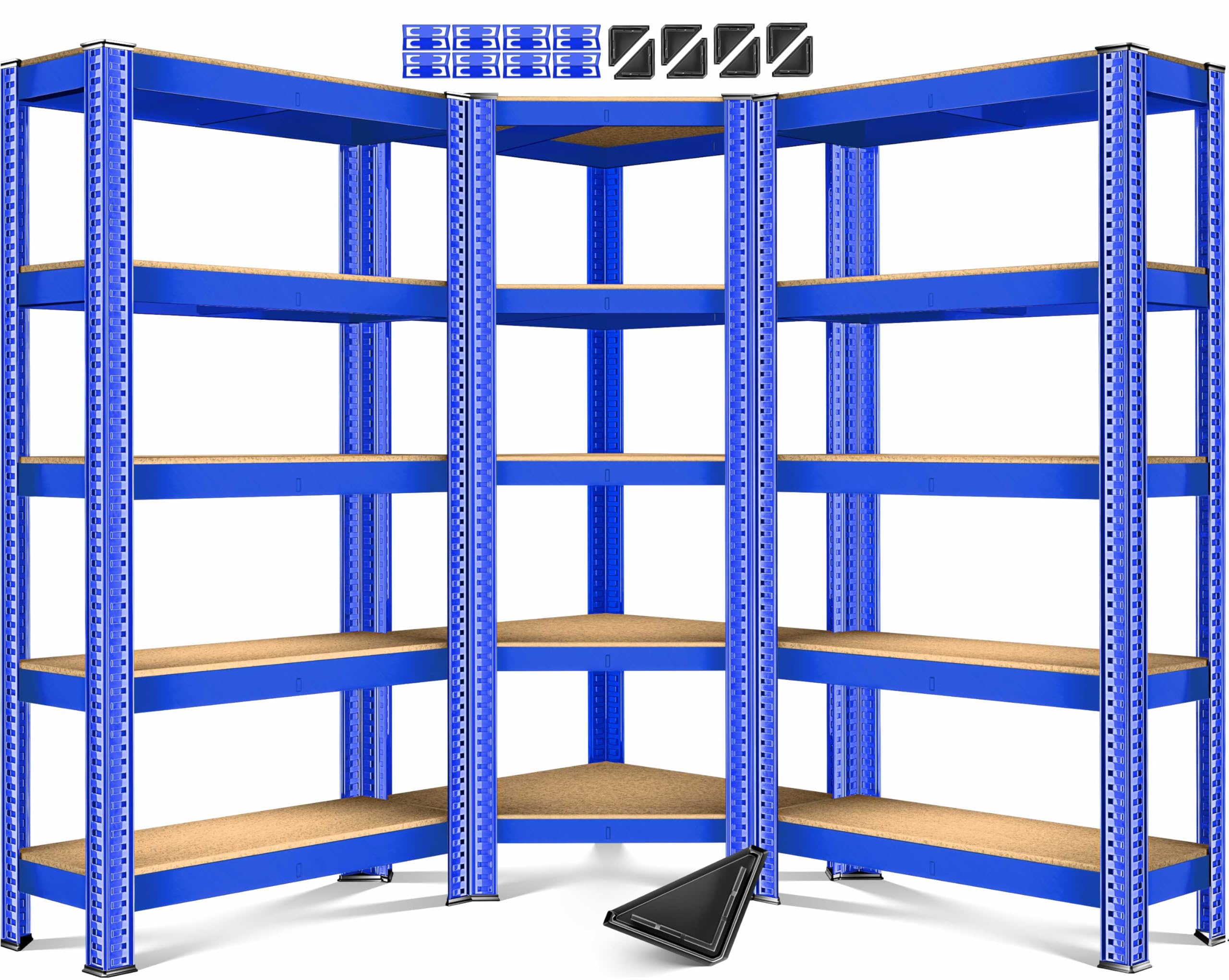 MASKO® Set di 3 sistemi di scaffalature, 1x scaffale angolare e 2X scaffali di stoccaggio - 15 ripiani | Scaffali in MDF 2625 kg Scaffali per officina Scaffali per cantine, Blu