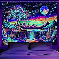 Vista 31 de Zussun Tapiz de hongos verdes, luna y estrella, tapices para dormitorio, decoración estética de plantas de noche estrellada, tapastrys para colgar