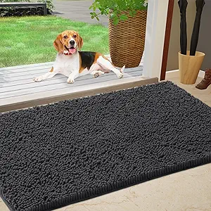 IM HOME Chenille Absorbent Outdoor Doormat 60" x 36", Washable Muddy Door Mats for Dog Non Slip Indoor Doormat Dog Mat for Muddy Paw Front Inside Doormats for Entryway Dark Grey
