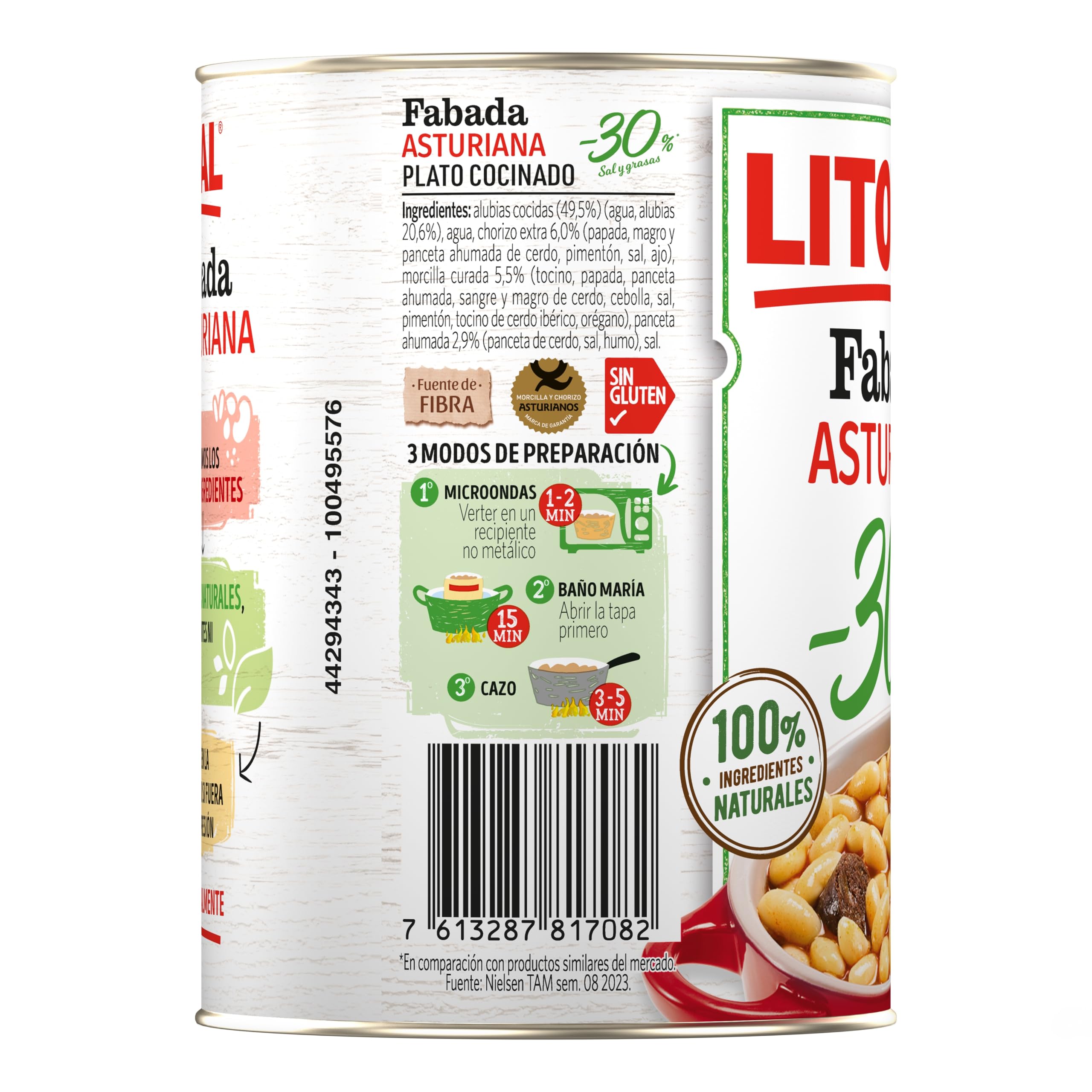 Litoral Fabada Asturiana -30% Sal y Grasa - Plato Preparado Sin Gluten - Pack de 10x420g - Total: 4.20kg - 4
