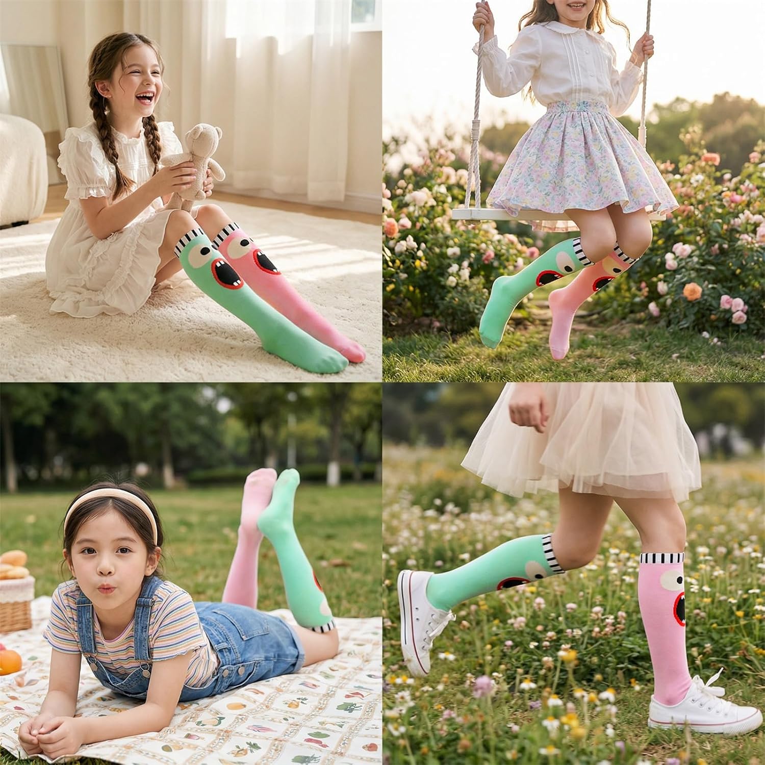 SFGHOUSE 2 Pairs Fun Socks for Girls Knee High Socks Long Kids Funny Boot Cute Child Socks