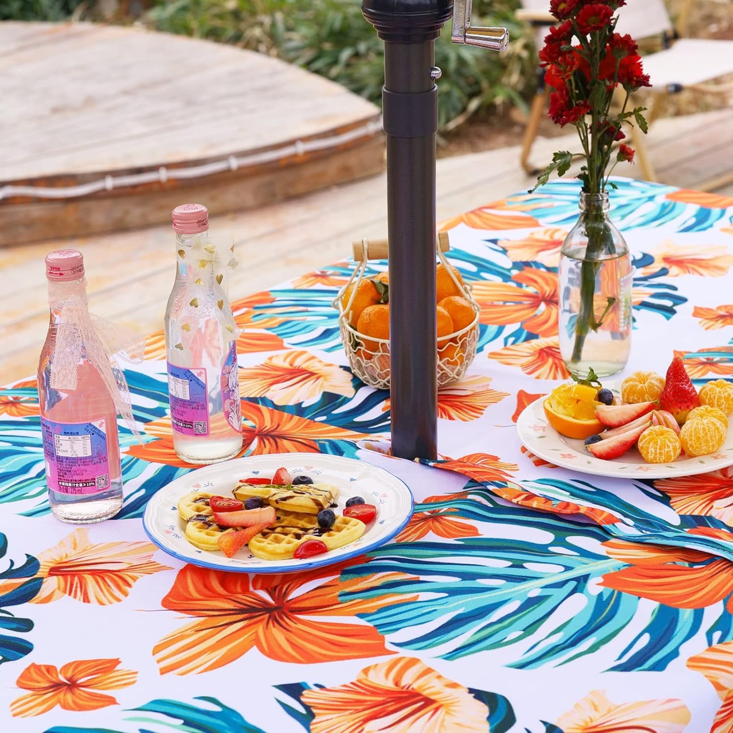 Eternal Beauty Rectangle Indoor & Outdoor Splashproof Tablecloth with Umbrella Hole and Zipper for Patio Garden Party and BBQ (152x231 cm,Zippered - Image 4