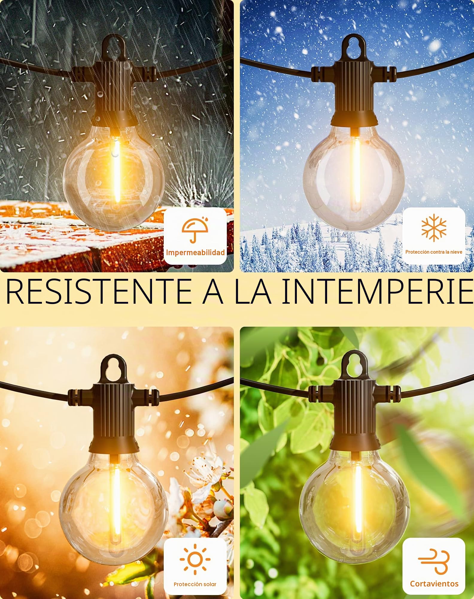 Zuske Guirnaldas de Luces Exterior, 30M LED Cadena de Luz con 50+2 Bombillas, IP65 Impermeable Guirnaldas Luminosas Exterior con Enchufe Luces Exterior para Jardín, Patio, Fiesta,Terraza