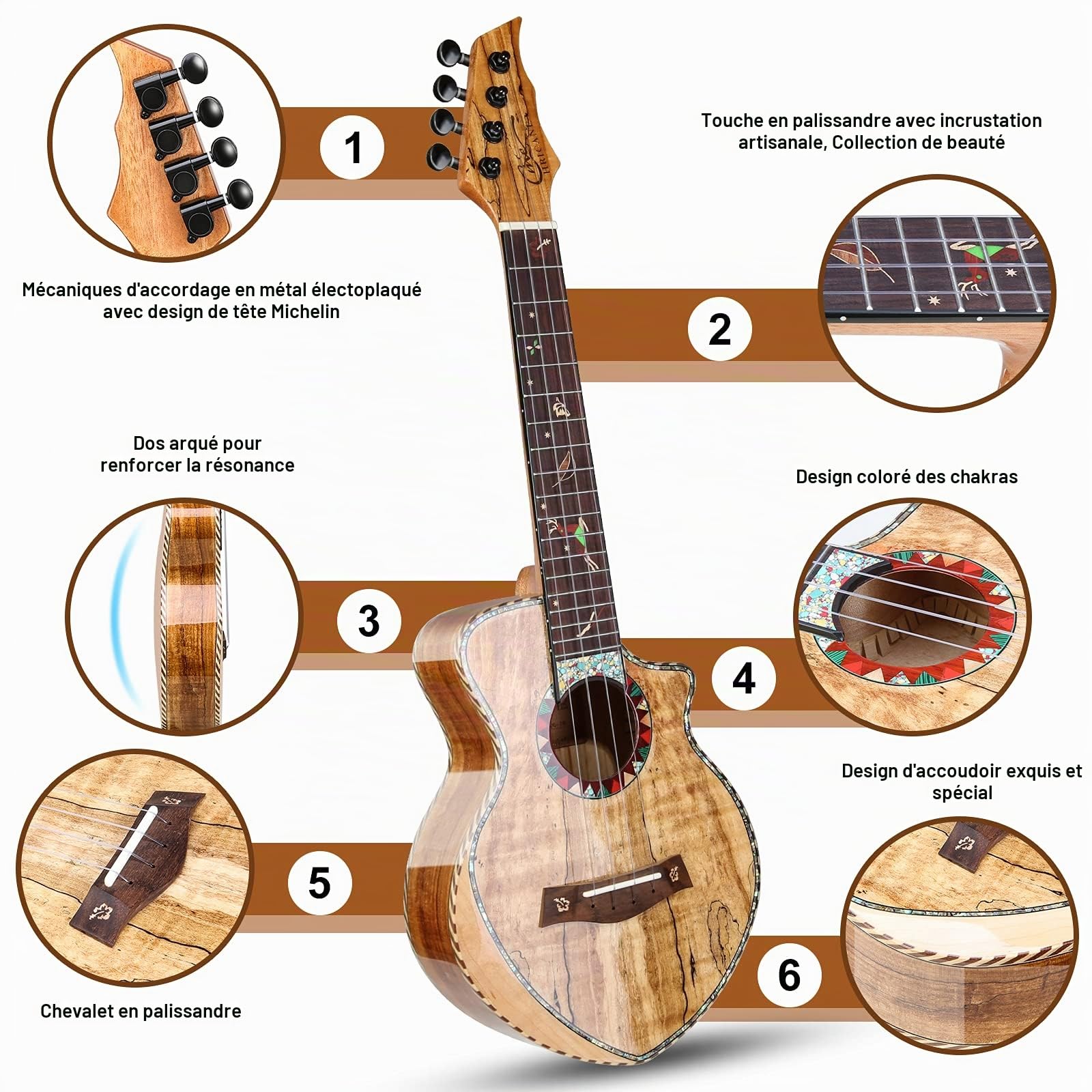 Ukulélé de concert en érable de haute qualité, ukulélé professionnel lisse brillant ultra fin Hawaï Ukele Concert Instruments de musique de concert 23 pouces avec étui