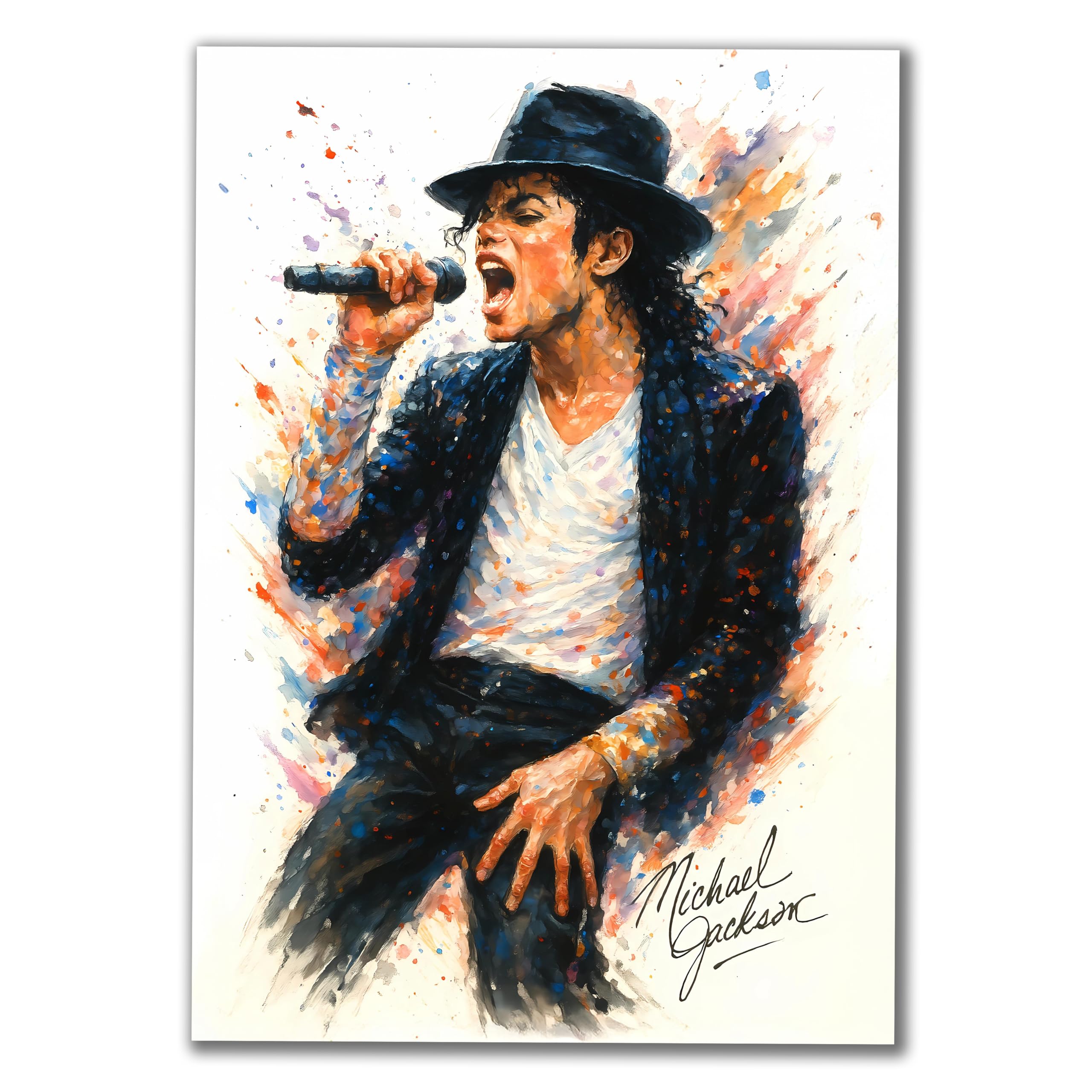 Michael Jackson Tribute A4 Poster, Wall Art Watercolor Style, Music Icon Portrait, Singing Performance Print