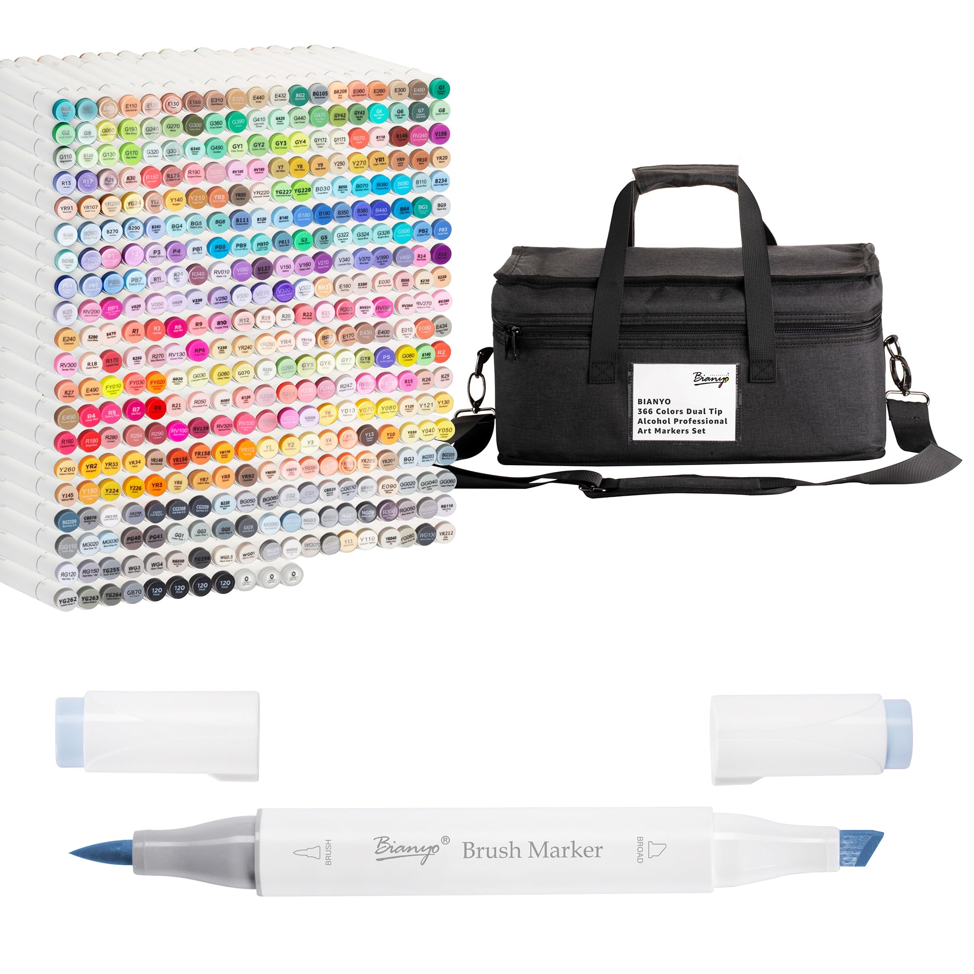 Bianyo 366 Colors Dual Tip Alcohol Markers Set Professional Brush Chisel Art Markers for Coloring Sketching Portraits Comics