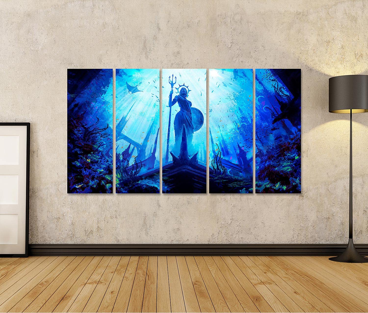 islandburner cuadro sobre lienzo estatua griega diosa escudo tridente stands bajo el agua ciudad umg fantasía imágenes murales carteles