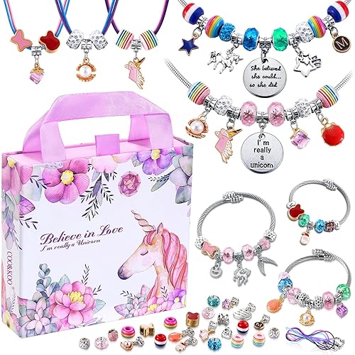 COO&KOO Girls Charm Bracelet Making Kit: Crafts for Girl 8-12 A Perfect Gifts Unicorn Girls Toy for Ages 6 7 8 9 10 Girl Jewelry Making Kit That Imagination Self-Expression and Inspires Creativity