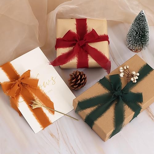 Miniatura 4 de TONIFUL - 4 rollos de cinta de gasa de seda de chifón con flecos hechos a mano, de 1.5 pulgadas de ancho, color negro, 22 yardas, para invitaciones