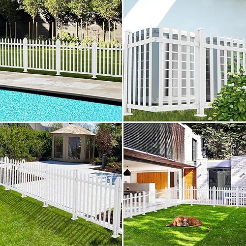 Miniatura 6 de Paneles de valla de piquetes, 2 juegos de 84 pulgadas de largo x 38.6 pulgadas de alto, valla de vinilo de PVC para jardín de patio delantero y