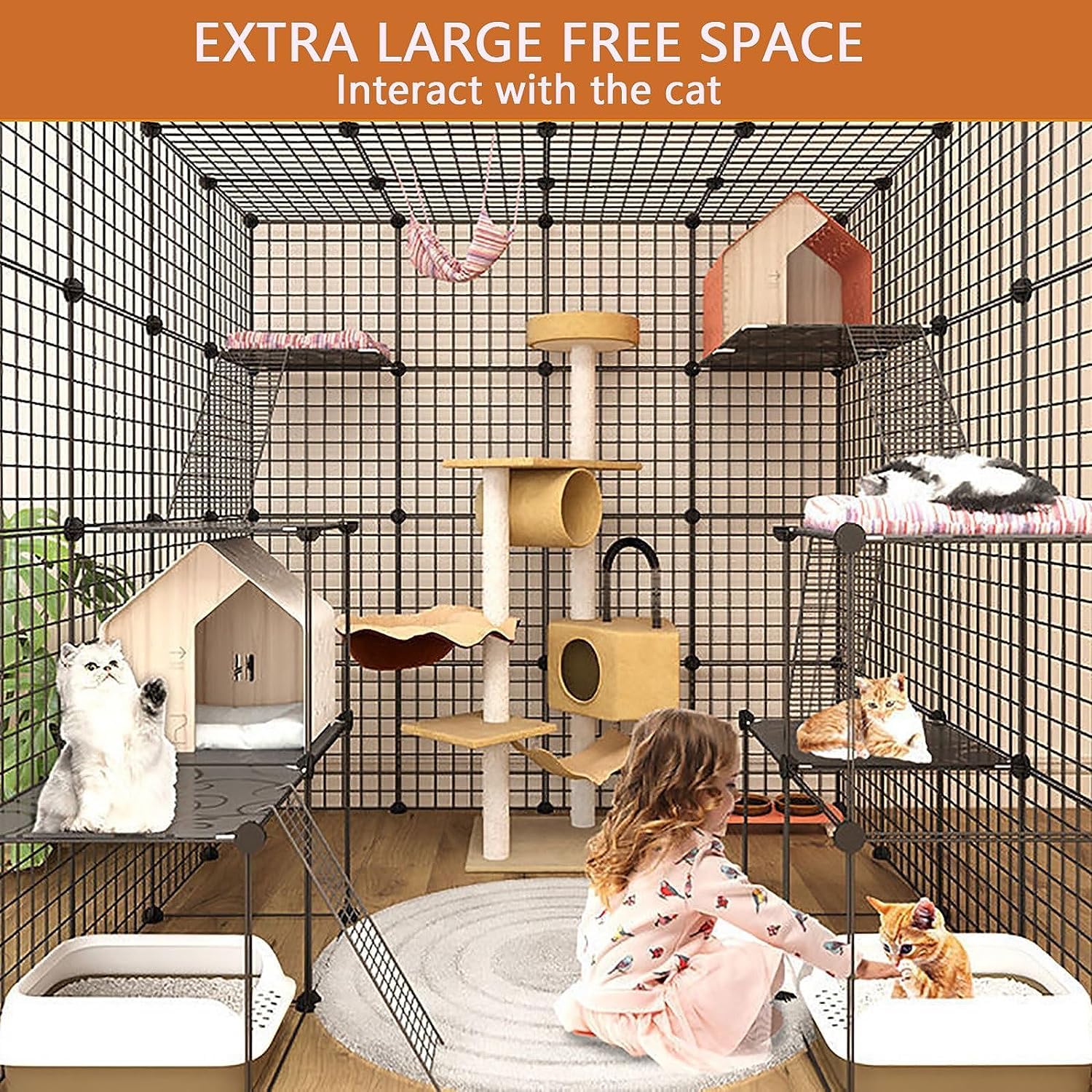 Gabbia per Gatti - Recinto per Conigli Gabbia da Bagno per Gatti Recinto per Cani da Interno Plastica per Piccoli Animali Metallico&plastica DIY Criceti Cucciolo Gatto Gabbie