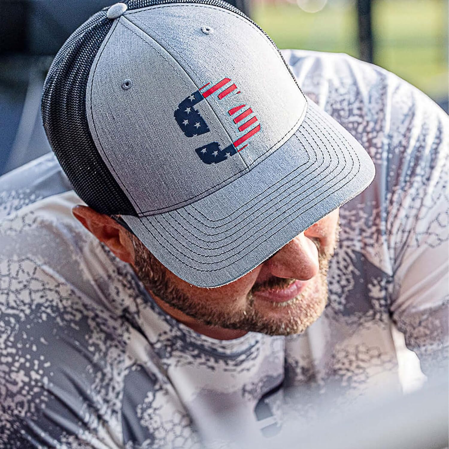 Striker Unisex SI USA Icon 6-Panel Structured Mesh-Back Fishing Trucker Cap - Casual Outdoor Snap-Back Hat USA Flag Logo