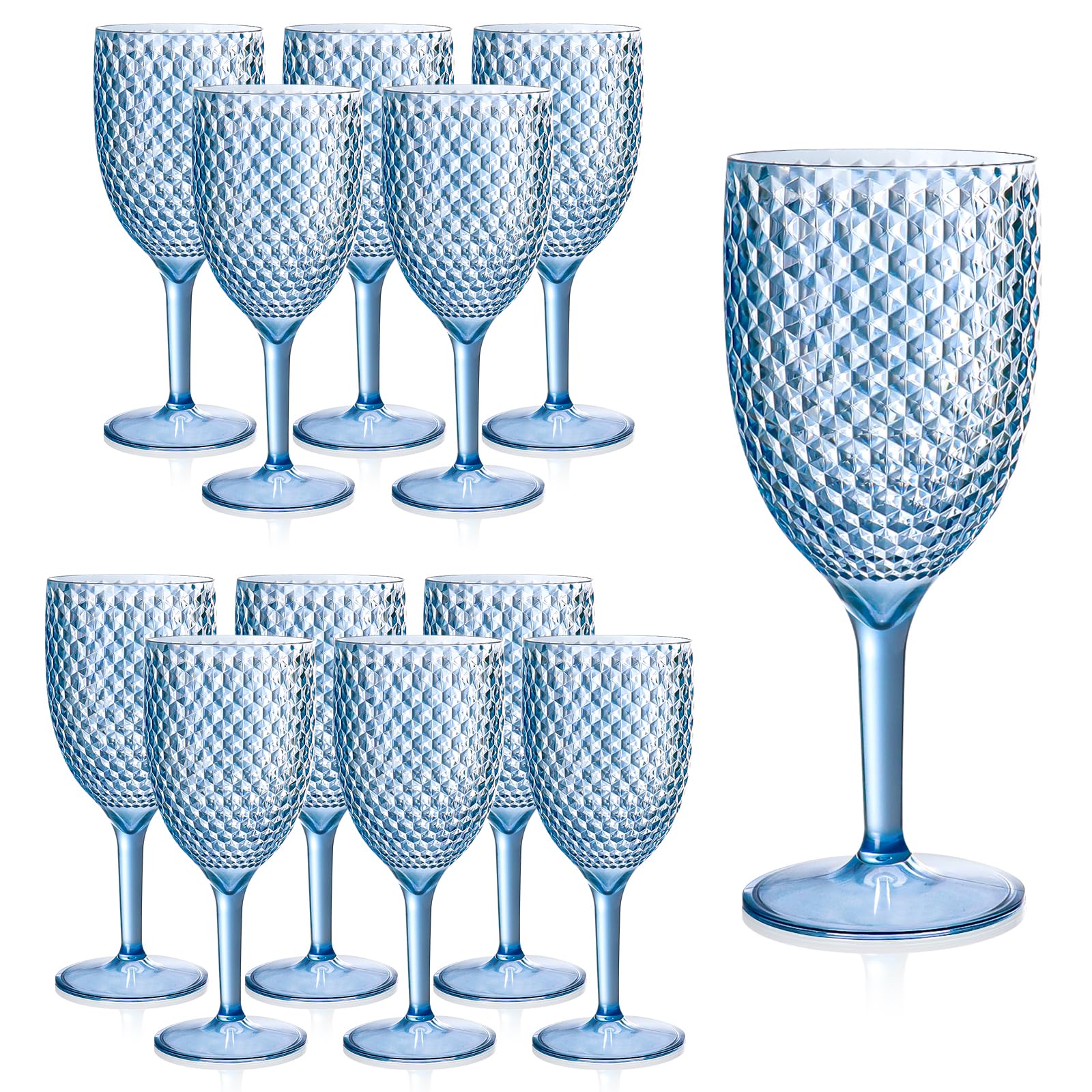 Photo 1 of 12Pcs Blue Plastic Wine Glasses 13.5oz Reusable Acrylic Wedding Goblets Toasting Glassware Unbreakable Wine Cups with Long Stem Crystal Drinking Glasses Champagne Flutes for Bar Restaurants Party