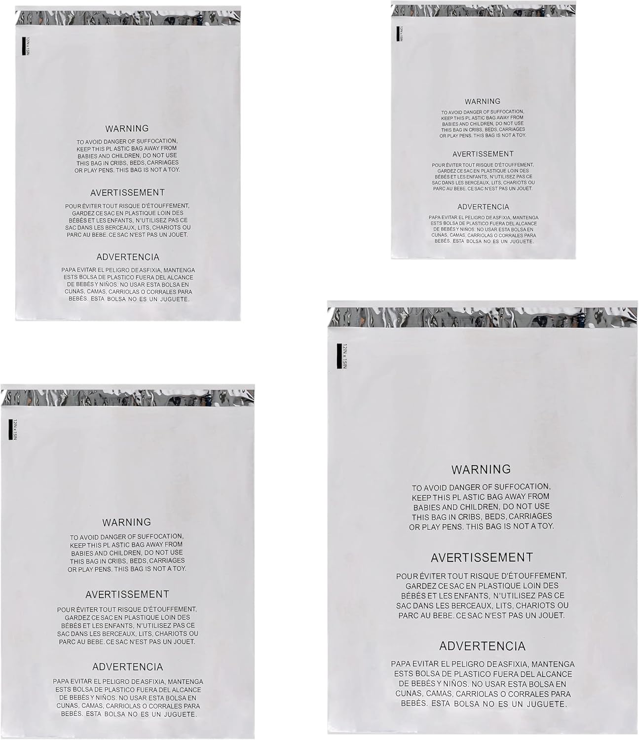 Suffocation Warning Bags | Clear Poly Combo 6x9, 8x10, 9x12, 11x14 | Self Seal Strong Permanent Adhesive For T Shirts, FBA Shipping, Clothes, Bundles, Packaging | 800 Pk (200 Ea Size) : Grocery & Gourmet Food