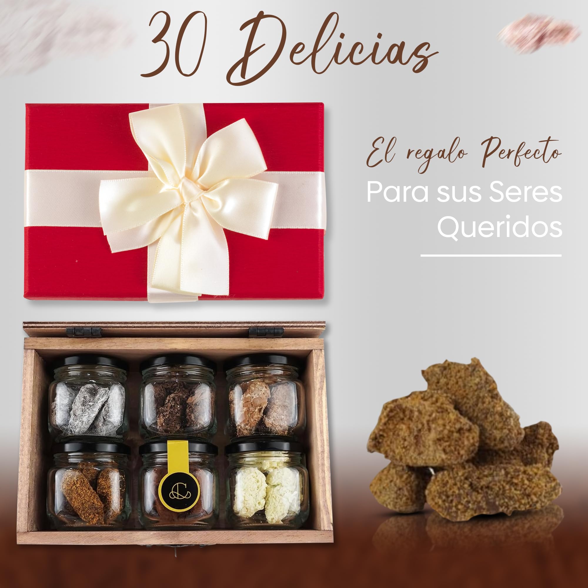 Caja de Chocolates para Regalar, 30 Trufas de Chocolate Belga, 5 de cada: Chili, Pistacho, Cookies, Pedro Ximenez, Whisky y Champagne, Bombones Belgas - Rocas de Chocolate ideal Caja Regalo Chocolate