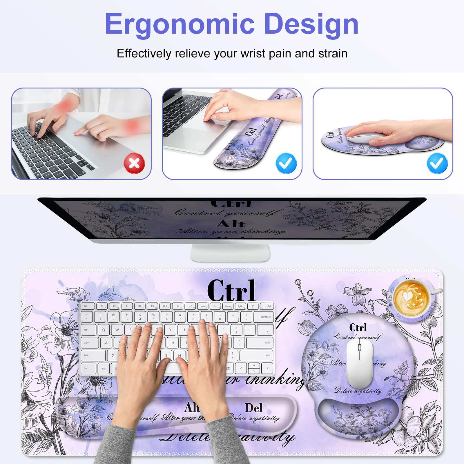 NXZGO 4-in-1 Desk Pad Set - Purple Wrist Rest -4