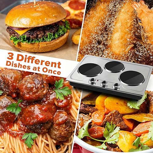 Miniatura 4 de CUSIMAX Hot Plate,1800W Triple Infrared Burner, Independent Temperature Control,Electric Stove Can Simultaneously Cook Three Dishes,Compatible for