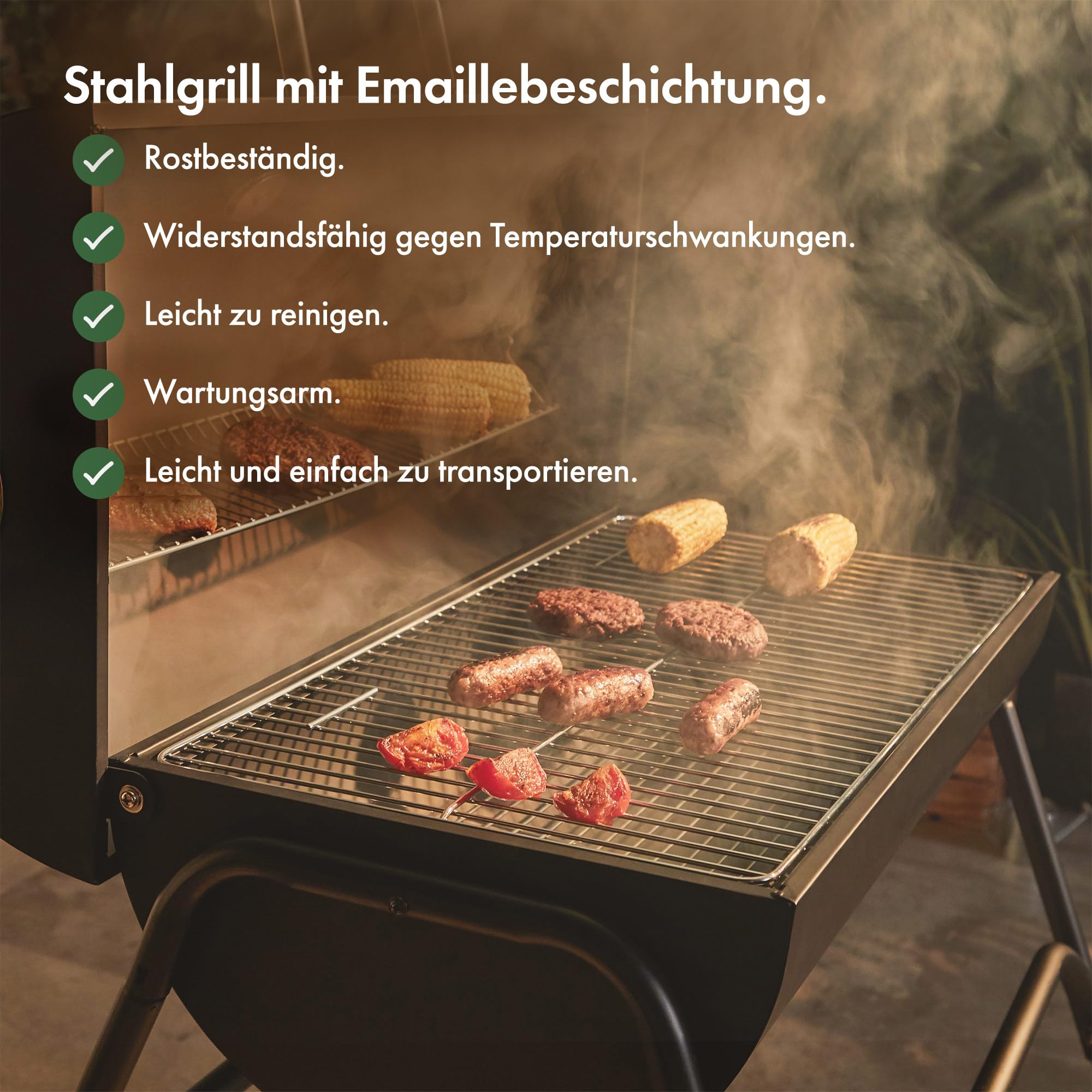 VonHaus Holzkohlegrill mit Deckel, W70 x D35cm Grillrost | Tragbarer BBQ Grillwagen mit Rädern, Warmhalterost und Temperaturanzeige, 2-in-1 Barbecue Smoker für Fleisch, Fisch & Gemüse