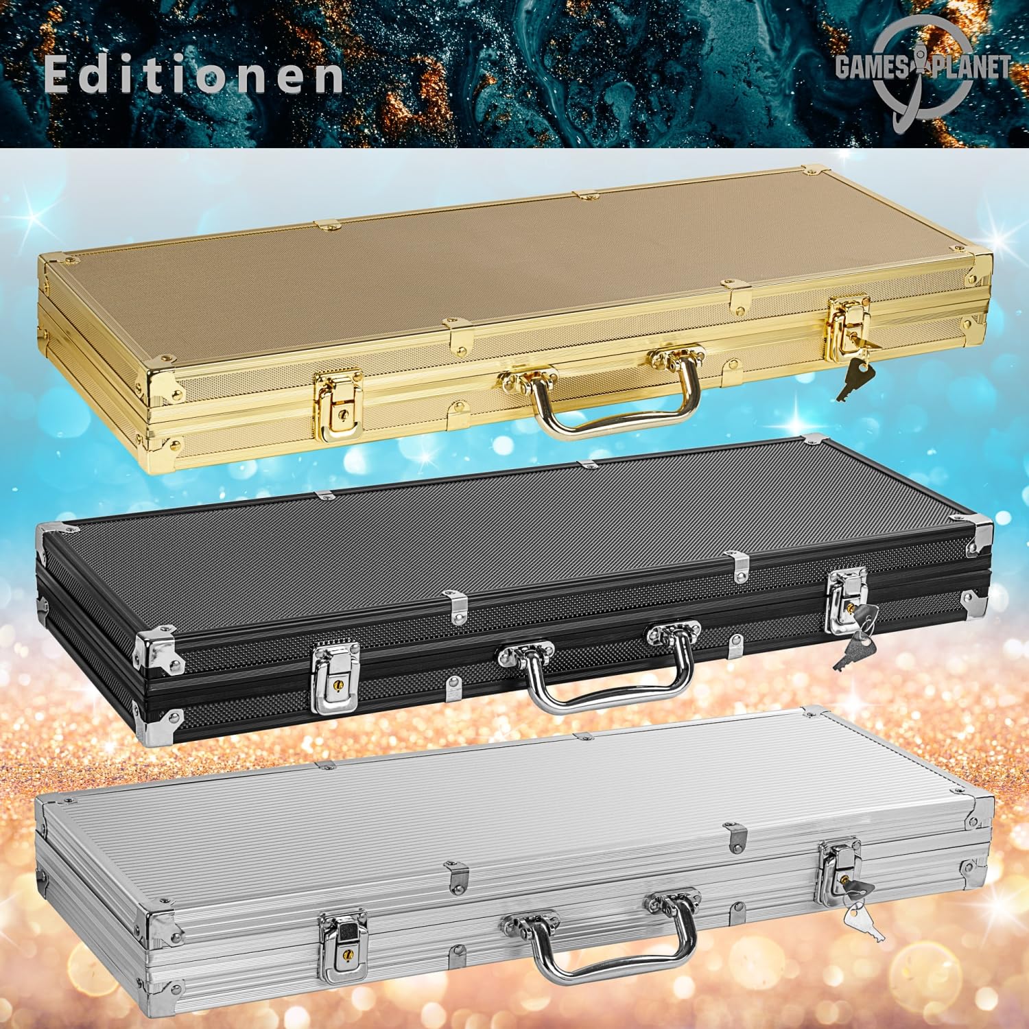 GAMES PLANET Pokerkoffer mit 500 Laser-Chips, Silver/Gold/Black Edition - Auswahl: Black