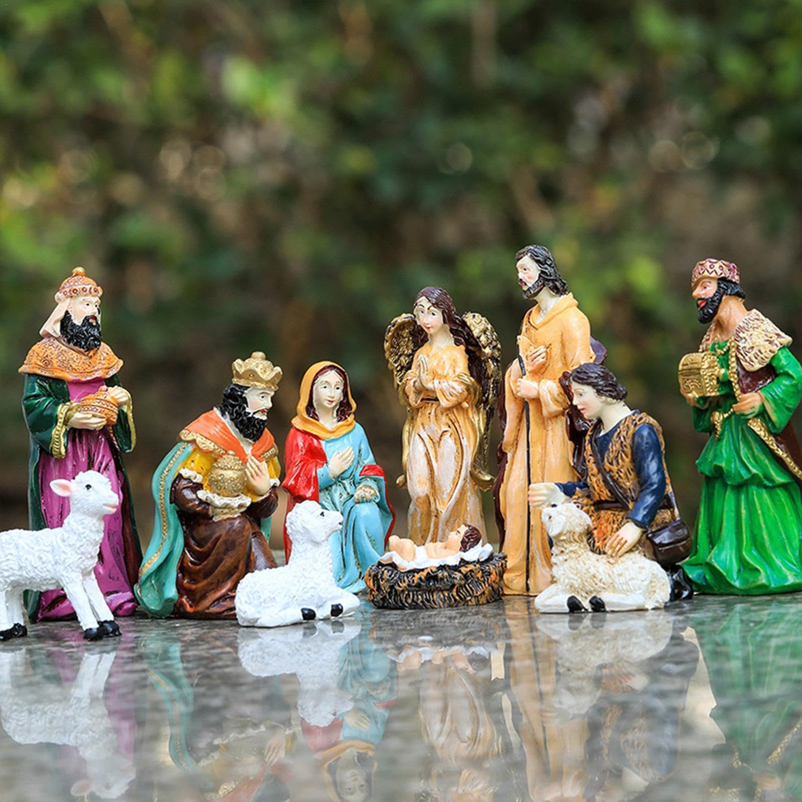Figurka Świętej Rodziny, dekoracja bożonarodzeniowa, delikatna statuetka z żywicy, religijna dekoracja świąteczna, delikatna tekstura, dekoracja rzemieślnicza, do gabinetu, sklepu, salonu i