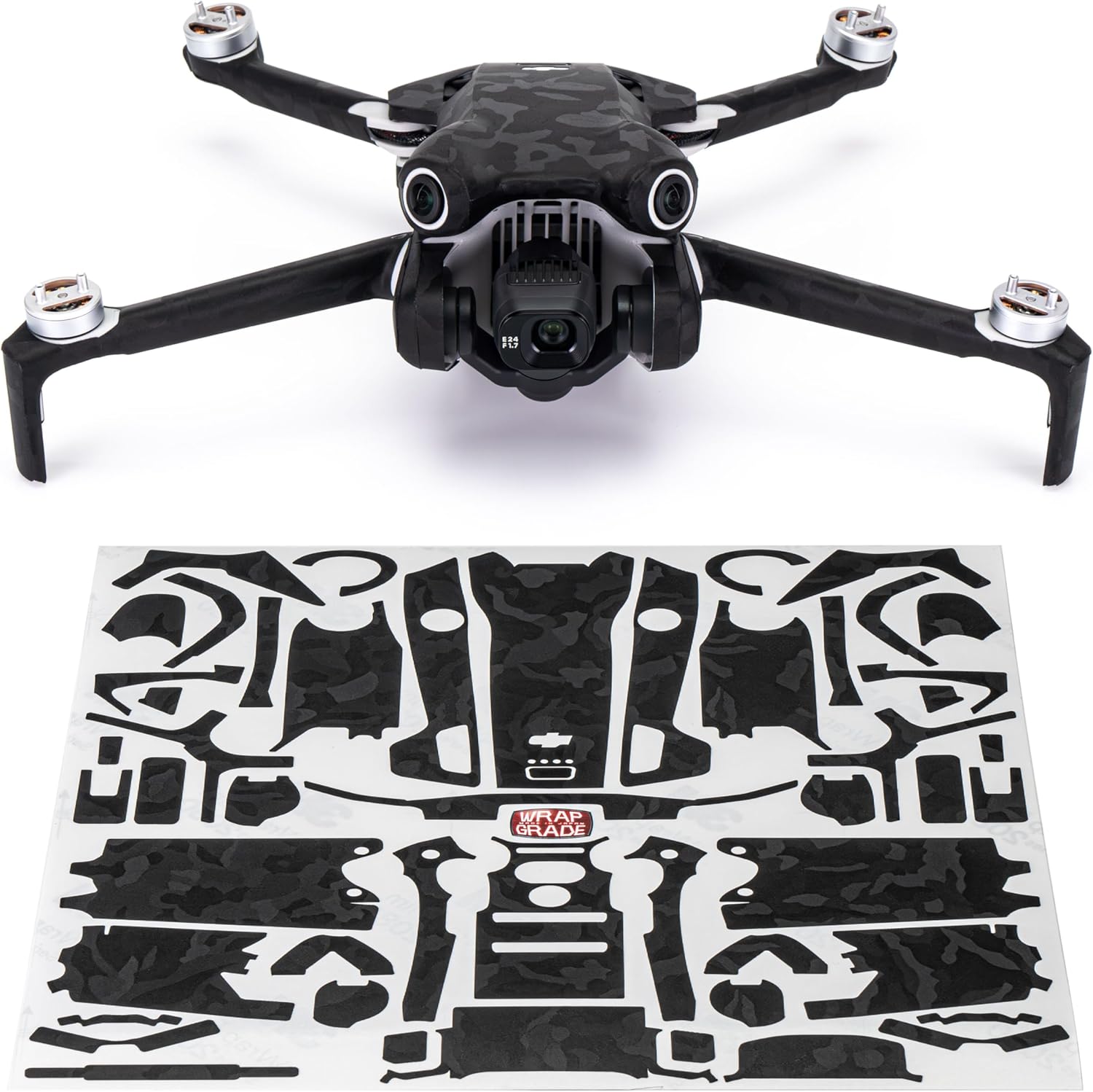 WRAPGRADE Skin Stickers Compatible with DJI Mini 4 Pro | Full Wrap (Black Bumpy Camo)