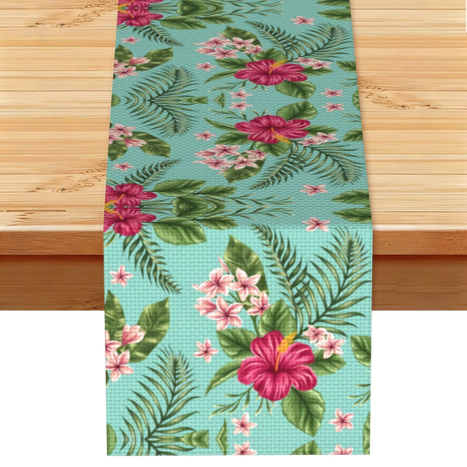 Hawaiian Tropical Leaves Flowers Linen Feel Table Runner Wedding Party Home Decoration