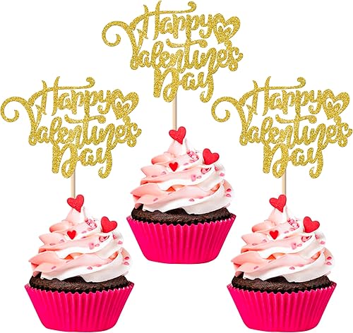 Miniatura 232 de Rsstarxi Paquete de 24 adornos rojos para cupcakes para el día de San Valentín con purpurina de corazón dulce para cupcakes, decoración de pasteles