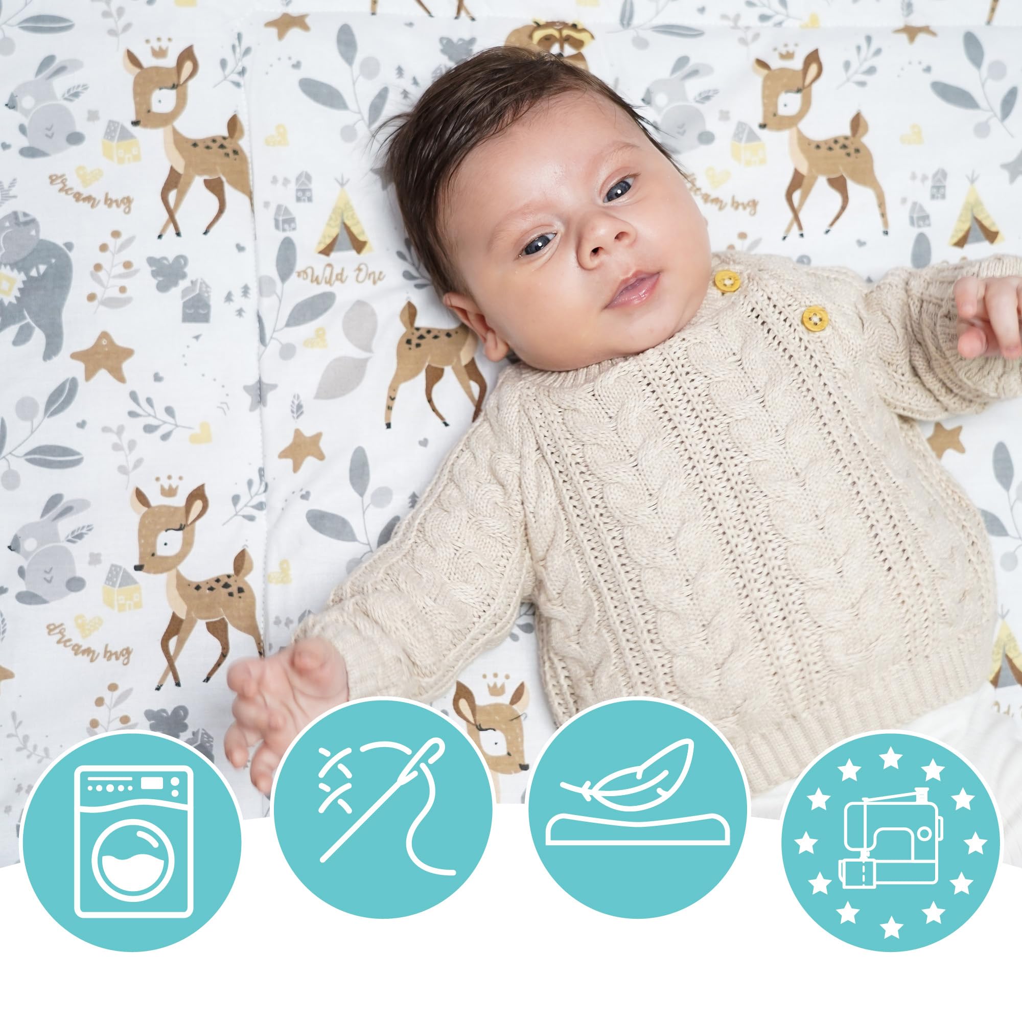 Tappetino per gattonare per tappeto da gioco per bambini 100x100 cm imbottito - materassino per gattonare inserto per box pieghevole grande e spesso in cotone Cervo grigio chiaro