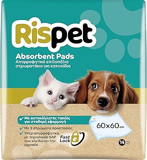 RISPET Alfombrillas higiénicas para Perros, 60 x 60 cm, Alta absorción con tecnología de Control de olores, 14 Unidades