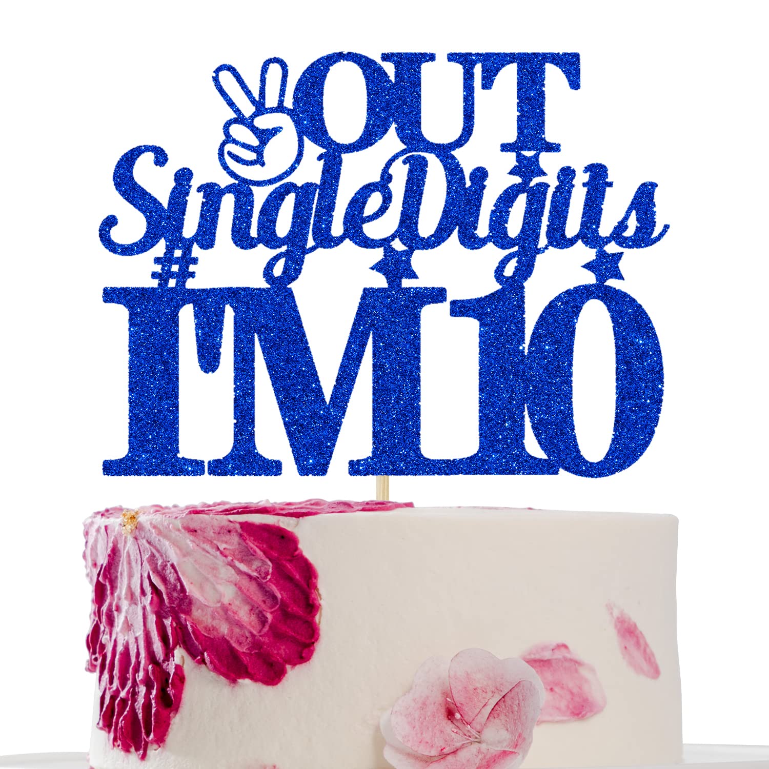 Out Single Digit I'm 10 Cake Topper, Double Digits 10 Cake Decorations, Happy 10th Birthday Decorations Supplies Blue Glitter