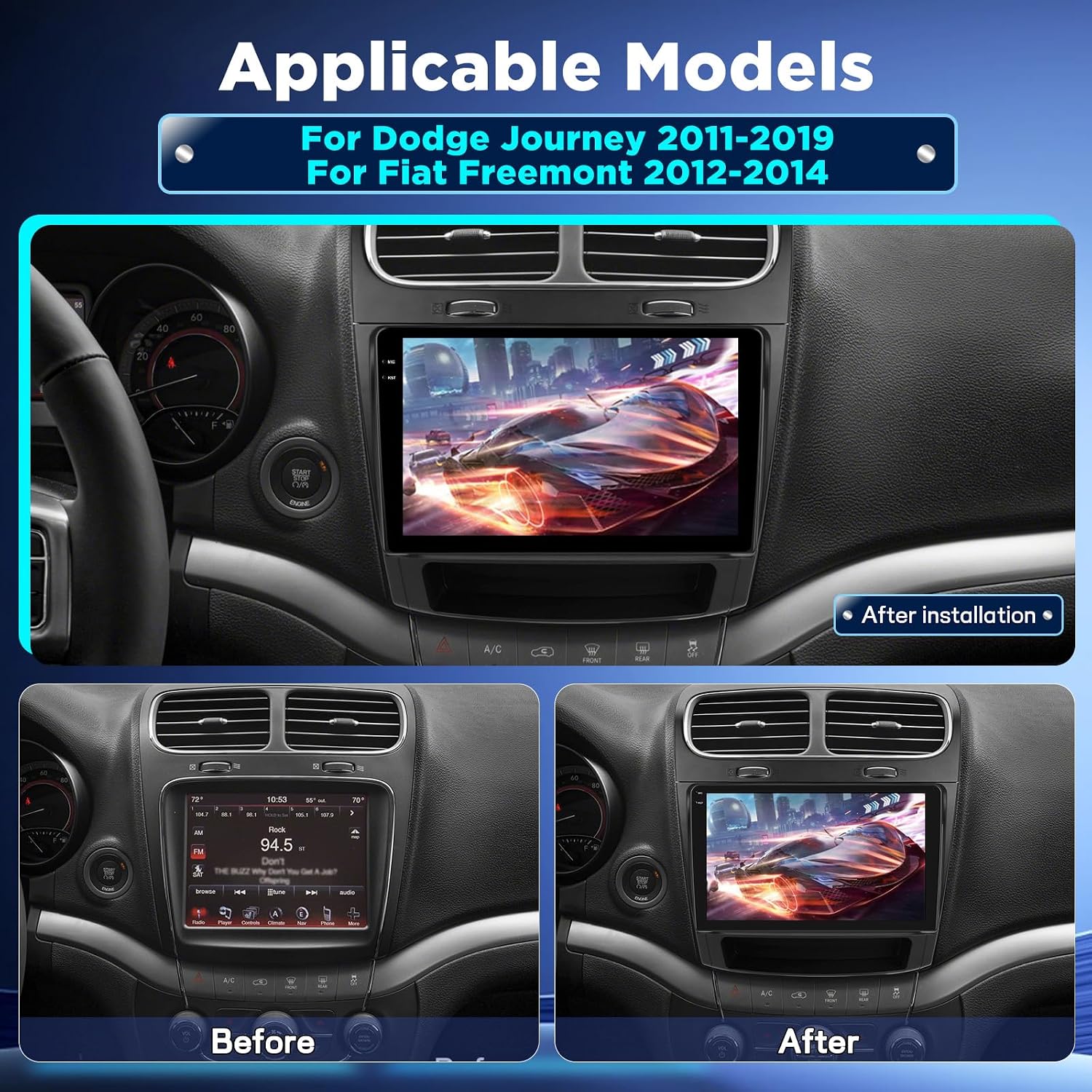 [4+128G] Upgrade Radio for Dodge Journey 2011-2019 & for Fiat Freemont 2012-2014: 9 inch Android Incell Touchscreen Stereo - Wireless Carplay and Android Auto, 5G/WiFi, GPS, BT 5.0 + Backup Camera image 2