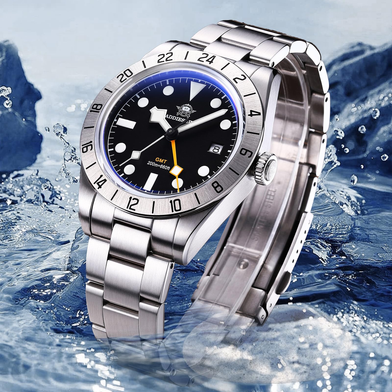 ADDIESDIVE GMT Herrenuhr analoge Uhr Diver 200m wasserdicht 39mm Blasenspiegelglas leuchtende Uhr