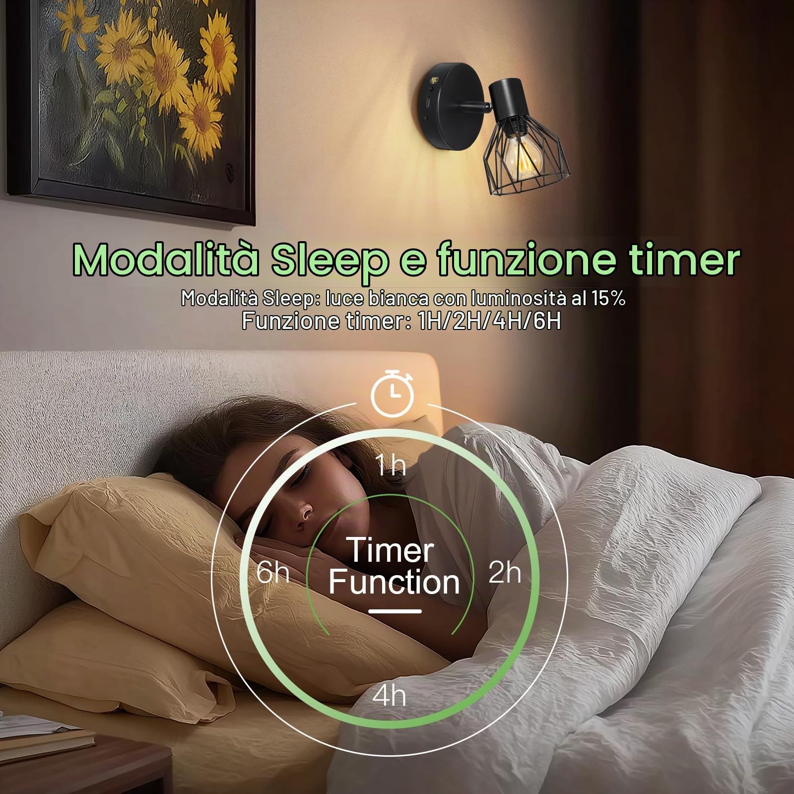Kimjo Applique da Parete Interno, Lampada da Parete Ricaricabile Senza Fili